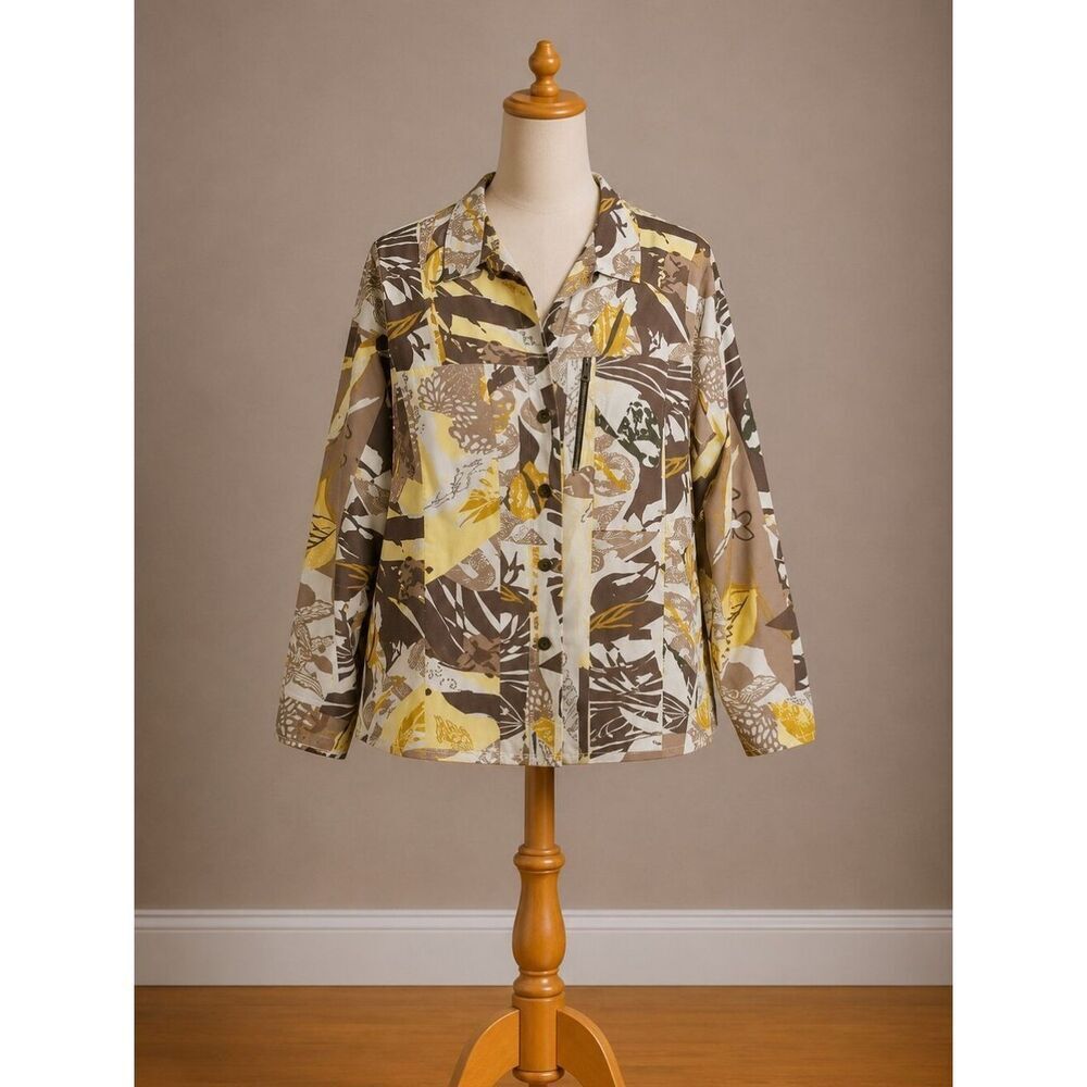 Allison Daley Yellow and Brown Button Up Blouse